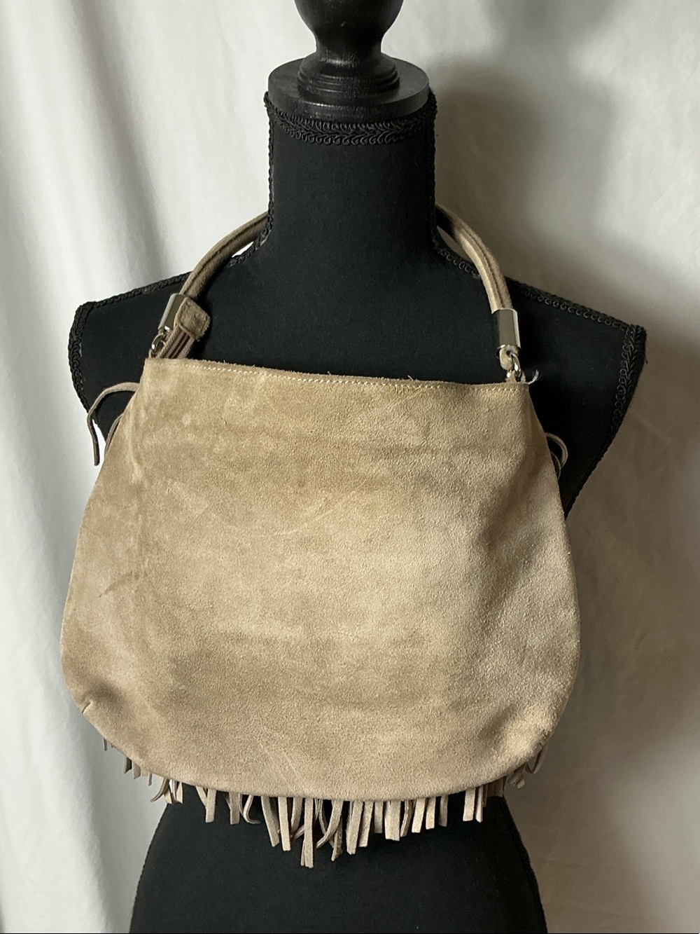 Prune Taupe Suede Fringe Shoulder Bag - Picture 3 of 8